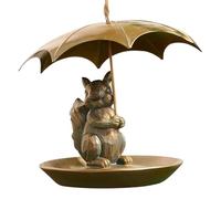 Squirrel Umbrella Bird Feeder - Outdoor Squirrel Holding Umbrella Wild Bird Feeders | All-Weather Metal Construction Feeding Station for Balconies Patios Outdoor and Others