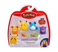 Squish-a-Longs SQAL0068 Lot de 4 - Pikachu, Gengar, Marill, Teddiursa - 2 Accessories Included