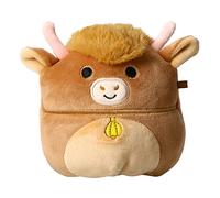Squishmallow Peluche Kellytoy Farm Squad - Animal doux collectionner - Vache Calton Highland (avec clochette), 12,7 cm