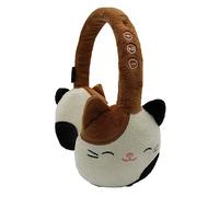 Squishmallows Cam The Cat Casque Bluetooth en Peluche avec Microphone intégré pour Passer et recevoir des appels. Portée Bluetooth de 10 mètres, contrôle du Volume, Coussinets d'oreille en Peluche