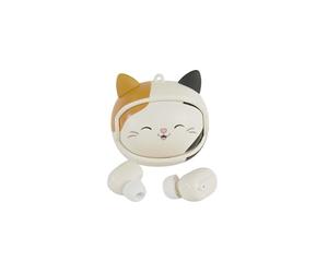 Squishmallows Cam The Cat Écouteurs sans Fil avec étui de Chargement changeant de Visage Bouton Lecture/Pause, Microphone intégré pour Les appels. Portée Bluetooth de 10 mètres, contrôle du Volume.