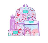 Squishmallows Ensemble de 4 pièces de Sac d'école Ensemble Sac à Dos et Sac à déjeuner pour Enfants avec Trousse et Bouteille d'eau | Sacs à Dos pour Enfants | Marchandise Officielle