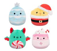 Squishmallows Lot de 4 paquets originaux de vacances de 12,7 cm - Chocolat chaud Ethel, frites Floyd, sapin de Noël bleu Keiko, chauve-souris à la menthe poivrée Ricardo - Peluche officielle Jazwares