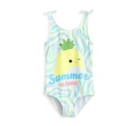Squishmallows Maui l'Ananas Filles Bleu 1 Pièce Maillot de Bain | Summer of Squish Beachwear en Bleu et Blanc | Maillot de Bain sans Manches à Encolure dégagée avec détails nœud - 10-11 Ans