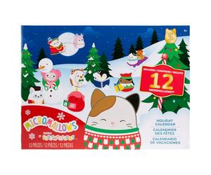 Squishmallows Micromallows - Calendrier de l'Avent de 12 jours 2025, inclut Cam The Cat Christmas Edition, Tom The Festive Christmas Tree, Nick en tant que Père Noël, Manny le bonhomme de neige et