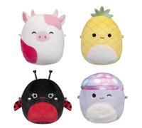 Micromallows Squishmallows Original Lot de 4 Peluches - Coccinelle Trudy, Vache Caedyn, Ananas Maui et Champignon Minya