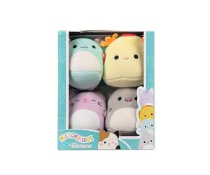 Squishmallows Micromallows Pack de 4 Original Irina l'Axolotl, Tabitha Le Chat, Tex Le Taco, Gordon Le Requin