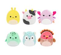 Squishmallows Pack de 6 Micromallows Original Cailey Le Crabe, Cole la Tortue, Connor la Vache, GAVI la Dinde, Hasani Le Hérisson, Zarina la Limace Banane