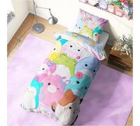 Squishmallows Parure de Lit Enfant et Ado, Simple Linge de Lit 135x200cm, Réversible Housse de Couette et Taie Oreiller, Accessoires Decoration Chambre, Cadeau Enfant (Multi Squishmallows, Single)