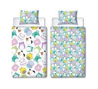 Squishmallows Parure de lit Simple Officielle Happy Design | Housse de Couette réversible Double Face avec taie d'oreiller Assortie, Multicolore