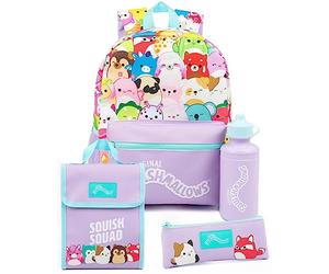 Squishmallows sac à dos pour filles | Peluche d’animaux violets Personnages 4 pièces Enfant Logo Logo Bouteille d’eau | Cadeaux de marchandises en peluche en peluche