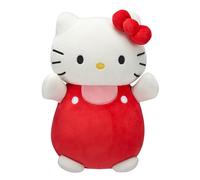 Squishmallows Sanrio HugMees Salopette en peluche Hello Kitty Rouge et rose Taille moyenne 25,4 cm
