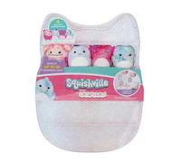 Squishville Original Squishmallows Rangement de jeu et de présentation - Quatre peluches de 5,1 cm incluses - Big Foot, Axolotl, Perroquet, Caméléon - Présentoir à suspendre ou à poser - Exclusivité
