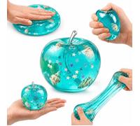 Squishy Pomme, Coconut Oil Squishy,Lot de 1 Anti-Stress Pomme Vert, Océan Coquillage Transparente Bleue avec Étoiles,Jouet Sensoriel