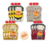 SQUIZ - Entreprise Française - Lot de 12 gourdes rechargeables et réutilisables 130ml sans bpa - pour compotes - pour bébé et enfant - collection bébés nature - Fabrication Suisse