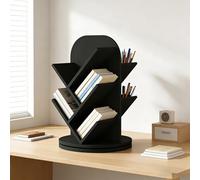 SQYHYTS Bibliothèque d'arbre À 3 Étages Rotation À 360° Etagères De Rangement De Livres sur Pied Bibliothèque en Bois Robuste Et Multifonction pour Ranger Magazines, Disques,Noir,33.2cm