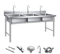 SQYHYTS Évier De Restaurant Commercial Évier Utilitaire Extérieur Robinet d'eau Froide avec Bec Verseur Plonge INOX pour Aux Restaurants Commerciaux Et Aux Espaces Extérieurs,1.0mm,150 * 60 * 80cm