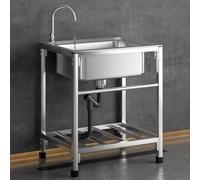 SQYHYTS Evier Exterieur Évier Utilitaire À 1 Compartiment avec Robinet d'eau Chaude Et Froide, Étagère De Rangement Plonge INOX Cuisine pour La Cuisine, La Buanderie, La Salle À Manger,48 * 35 * 75cm