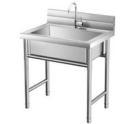 SQYHYTS Evier INOX avec Robinet d'eau Froide Seul Evier Cuisine 1 Bac Épaisseur du Panneau 3mm Évier De Cuisine sur Pied Commercial pour La Cuisine, L'extérieur, La Salle À Manger,60 * 60 * 80cm