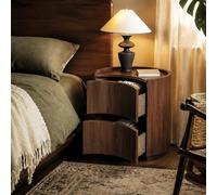 SQYHYTS Table De Chevet Arrondie Table De Chevet De Style Vintage avec 2 Tiroirs De Rangement Coiffeuse Grande Capacité Tables Nuit Design Moderne Pourcouloirs Et Appartements,Walnut,50×50×50cm
