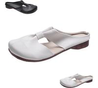 SQYZRZ 2025 New Lightweight Round Toe Backless Non-Slip Sandals, Cut Out Design Flat Mules for Women,Women's Soft Sole Knot Mules (White,40)
