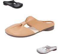 SQYZRZ 2025 New Lightweight Round Toe Backless Non-Slip Sandals, Cut Out Design Flat Mules for Women,Women's Soft Sole Knot Mules (Khaki,40)