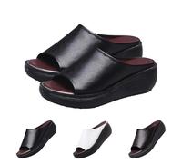 SQYZRZ 2025 New Orthopedic Sandals Summer Comfortable Orthotic Leather Wedges Slides Dressy Platform Heel Arch Support Slip Sandals (Black,43)