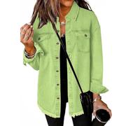 SQYZRZ 2025 New Women's Oversized Denim Jacket Button Down Frayed Hem Shacket Distressed Jean Jackets Fall Outfits (Green-C,S)