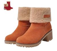 SQYZRZ 2026 New Womens Winter Boots with Fur Lined Chunky Heel Ankle Booties Warm Slip On Snow Boots Casual Waterproof Suede Shoes Comfortable Outdoor Booties (Orange,43)
