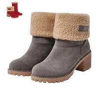 SQYZRZ 2026 New Womens Winter Boots with Fur Lined Chunky Heel Ankle Booties Warm Slip On Snow Boots Casual Waterproof Suede Shoes Comfortable Outdoor Booties (Gray,36)