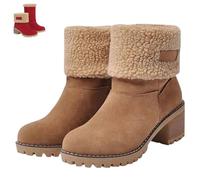SQYZRZ 2026 New Womens Winter Boots with Fur Lined Chunky Heel Ankle Booties Warm Slip On Snow Boots Casual Waterproof Suede Shoes Comfortable Outdoor Booties (Brown,40)
