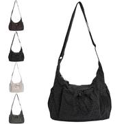 SQYZRZ Korean Style Plaid Casual Shoulder Bag, Cotton Quilted Fabric, Lightweight Checkered Crossbody Bag with Adjustable Strap (Black)