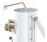 SR SUN RISE Système de douche à effet pluie de 25,4 cm, pommeaux de douche haute pression et ensemble combiné à 6 pulvérisations à barre coulissante, ensemble complet de robinets de douche avec valve