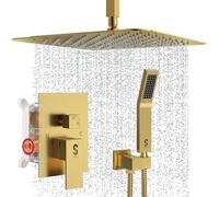 SR SUN RISE Système de douche à fixer au plafond de 40,6 cm - Ensemble de pommeau de douche - Or brossé - Corps de valve et garniture inclus