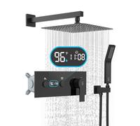 SR SUNRISE Système de douche à affichage numérique LED - Pommeau de douche haute pression de 25,4 cm et à main, vanne thermostatique, robinet de douche de luxe parfait pour rénovation de salle de