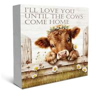 SRADMO Farmhouse Western Highland - Boîte en bois de vache des Highlands - Décoration de bureau - I'll Love You Until the Cows Come Home - Motif vache florale - Décoration pour maison, étagère, table