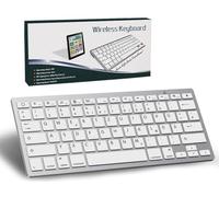 SRAYG Clavier Bluetooth sans fil - QWERTZ allemand - Mini clavier sans fil compact ultra fin pour iPad, Mac, ordinateur portable, tablette, surface, téléphone, ordinateur, Windows/Android/iOS, argenté