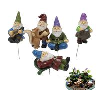 Srcasy 5pcs Gnomes De Pot De Plante, Garden Stakes Ornements, Jardin Décorations pour Pelouse De Yard, Enjeux Jardin Ornements La Figurine La Résine Bâton, pour La Pelouse Yard Bricolage