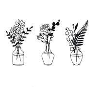 Srcasy Lot De 3 Fleurs Murales En Métal, Art Mural Minimaliste De Fleurs En Fer Forgé, Fleurs Métalliques Décoration, Pour Terrasse, Salon, Salle De Bain, Chambre à Coucher, Salle à Manger, Cuisine