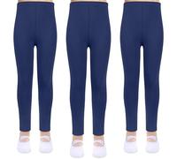 srclo Lot de 3 leggings taille haute pour fille - Legging de sport long ultra fin 7/10 - Doux et élastique - Pantalon de sport basique pour la danse et le yoga, bleu, 7-8 ans