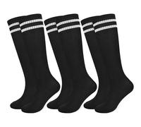 srclo Lot de 3 paires de chaussettes de football respirantes pour enfants, pour garçons, filles, jeunes juniors, course à pied, entraînement, rugby, hockey (5 à 12 ans), 3 Noir, 9-12 ans