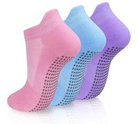 srclo Lot de 3 paires de chaussettes de yoga antidérapantes pour femme - Taille 37-42 - Pour barre de fitness, ballet, danse, entraînement à domicile, rose/violet/bleu, 32-36