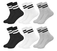 srclo Lot de 6 paires de chaussettes de sport en coton pour enfant garçon et fille, Blanc/noir/gris., 6-8 ans