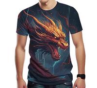 Srcnhim T-shirt à manches courtes avec motif dragon oriental psychédélique d'été, bleu, Taille L