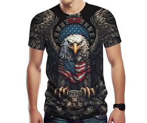 Srcnhim T-shirt à manches courtes avec motif drapeau américain, gris, Taille 3XL