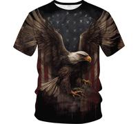 Srcnhim T-shirt à manches courtes pour homme avec imprimé gothique aigle drapeau américain, marron, Taille 3XL