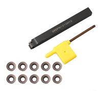 SRDPN1010H10 Ensemble de porte-outils de tournage externe avec 10 inserts en carbure RPMT10T3MO pour tour CNC, coupe du métal, usinage semi-finition, longueur 100 mm avec clé