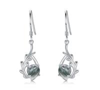 Sreadx Moos Achat Ohrringe Argent sterling 925 Blatt Edelstein Ohrringe Schmuck Geburtstag Geschenk für Frauen Mädchen