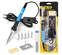SREMTCH [Upgraded] Fer a Souder Etain de Précision avec Support et Interrupteur ON/OFF, Temperature Réglable 200~450℃, 9 en 1 Kit, 5 pointes, fil à souder