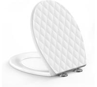SREWOHS PRO Abattant de toilette ovale à fermeture amortie en polypropylène blanc motif losanges, siège de toilette à dégagement rapide avec charnières réglables, fixation supérieure, antidérapant